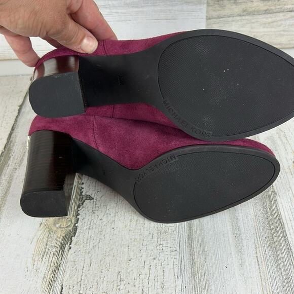 Michael Kors Lottie Women’s 10 Berry Suede Block Heel Ankle Boots New pull on - Picture 12 of 12